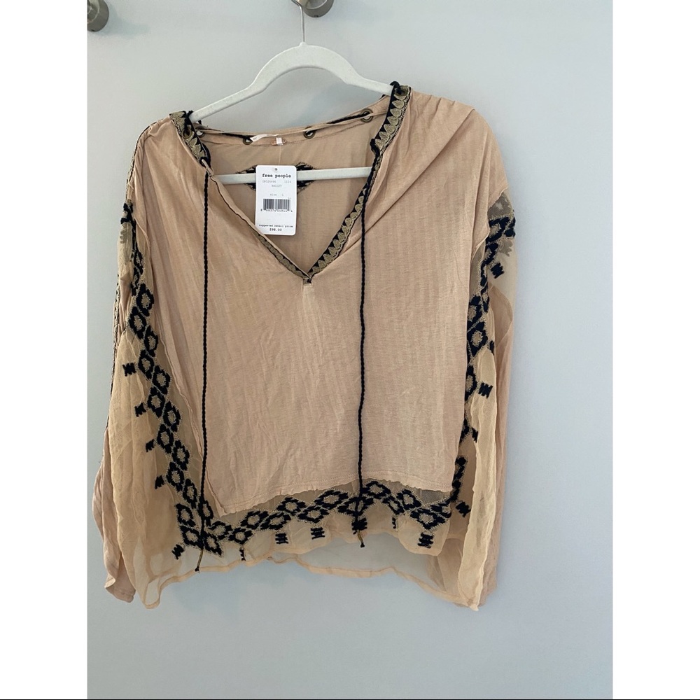 Tan Free People Mesh Boho Shirt